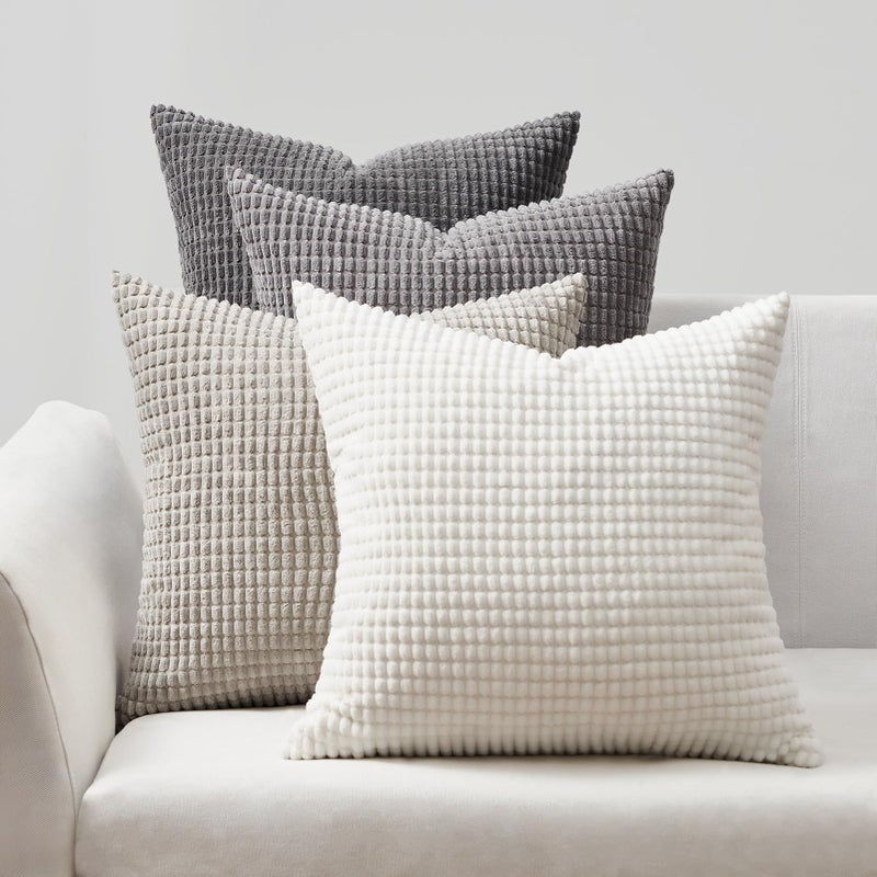 Topfinel Neutral Room Decor Throw Pillows Covers-Multi Gray Combo 20"" x 20"" Set of 4-Corduroy Modern Grey Living Room Decorative Cushion Case Euro Shams - Image 1
